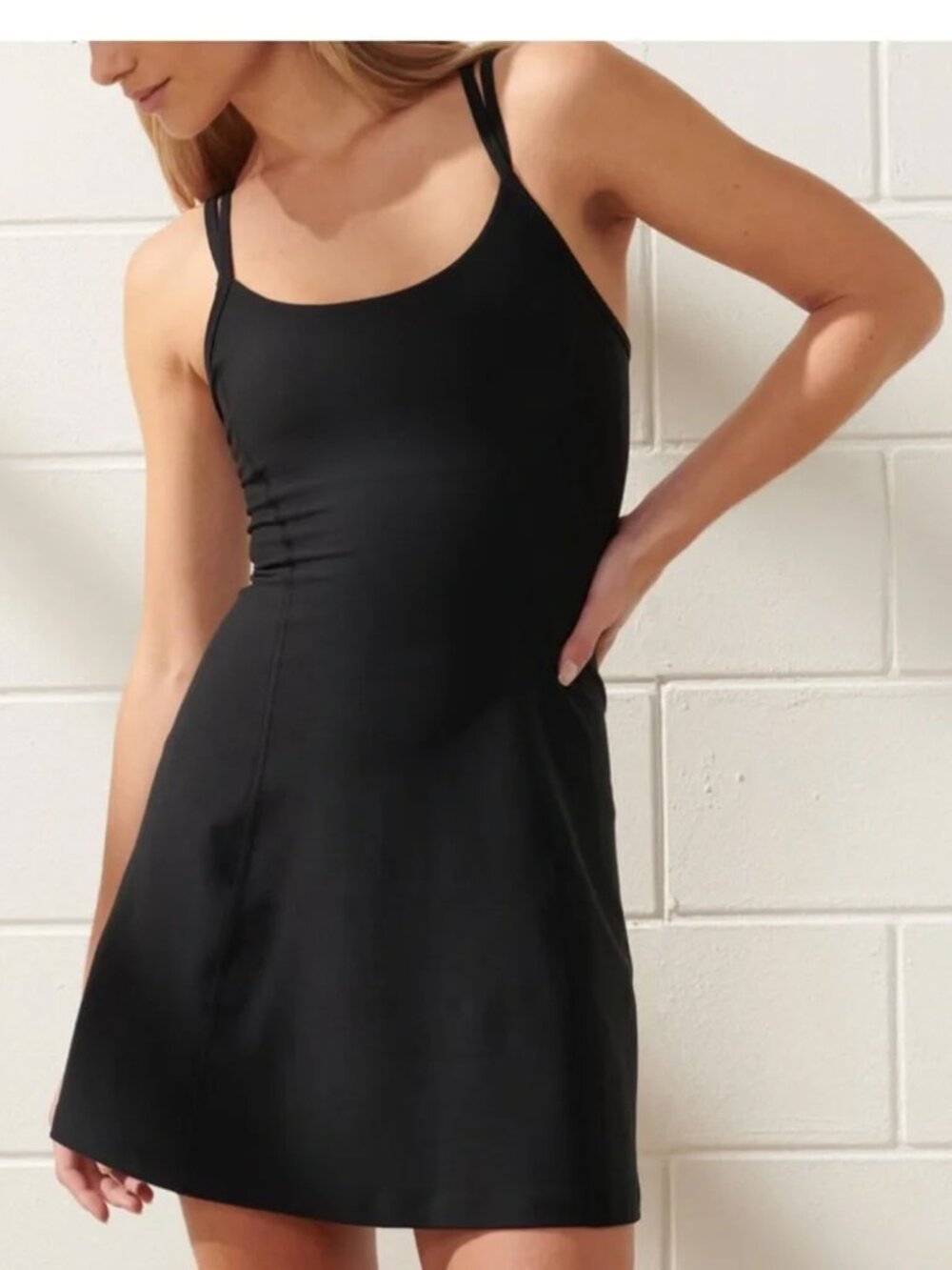 Abercrombie YPB Strappy Back Mini Dress – Built-In Shorts – black